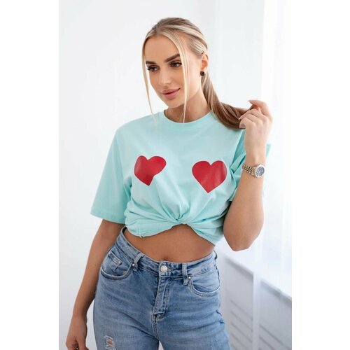 Kesi Cotton blouse with heart print light mint Slike