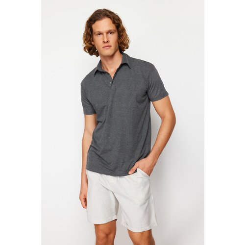 Trendyol Anthracite Men's Regular/Normal Cut Textured Polo Collar T-shirt Cene