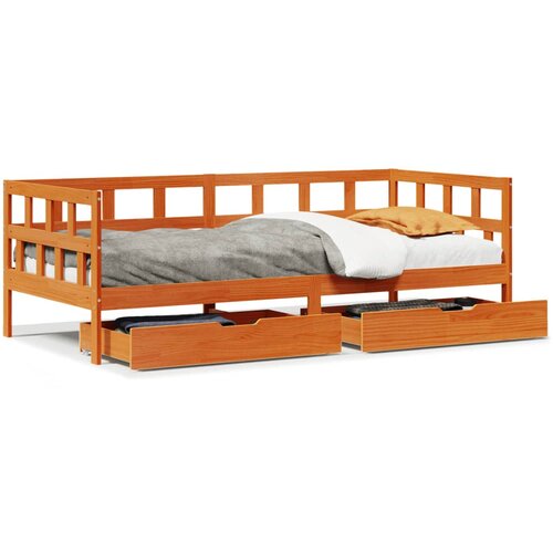 VidaXL Dnevna postelja s predali vo&amp;scaron;čeno rjava 90x190cm trdna borovina Slike