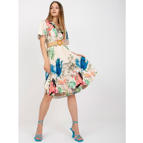 Fashion Hunters Beige midi dress with prints and an envelope neckline Slike