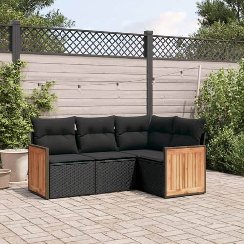 vidaXL 4-dijelni set vrtnih sofa od poliratana s jastucima crni Cijene