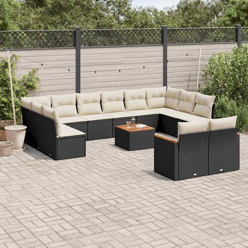  13-dijelni set vrtnih sofa s jastucima poliratan crni Slike