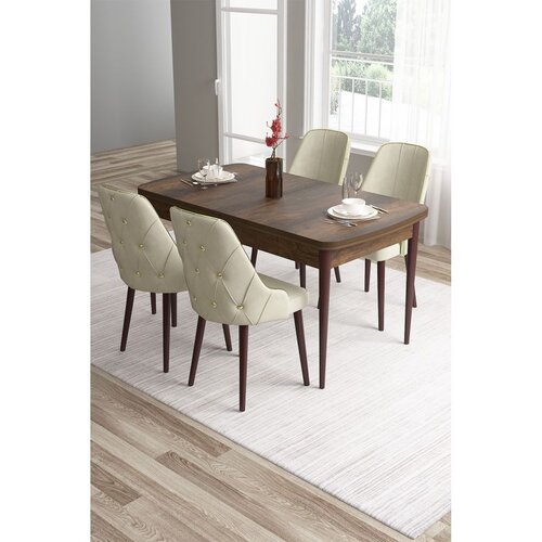 Hanah home trpezarijski set Tia, sto i 4 stolice, ploča u dekoru drveta Baroque, krem tkanina Babyface Cene
