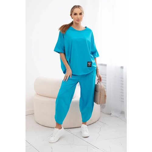 Kesi Włoski Cotton set blouse + trousers turquoise Cene