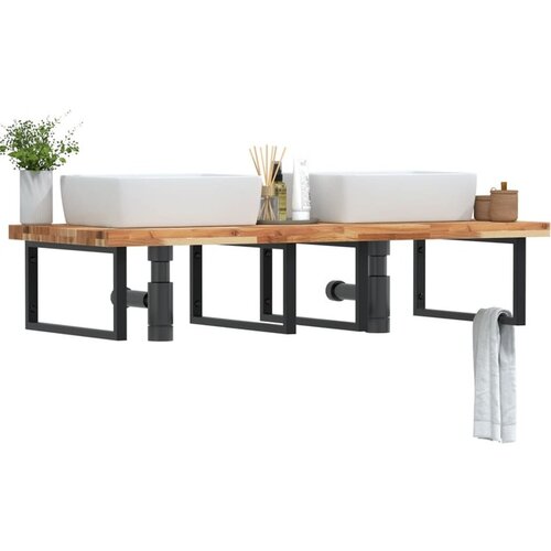 vidaXL Stenska polica za umivalnik jeklo in trden akacijev les Cene