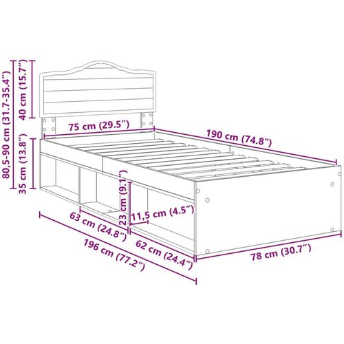  Okvir za krevet s uzglavljem Siva Sonoma 75 x 190 cm Slike