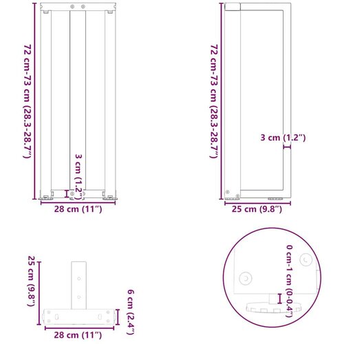  Noge konzolnog stola T-oblika 2 kom crne 25x28x(72-73) cm čelik Slike