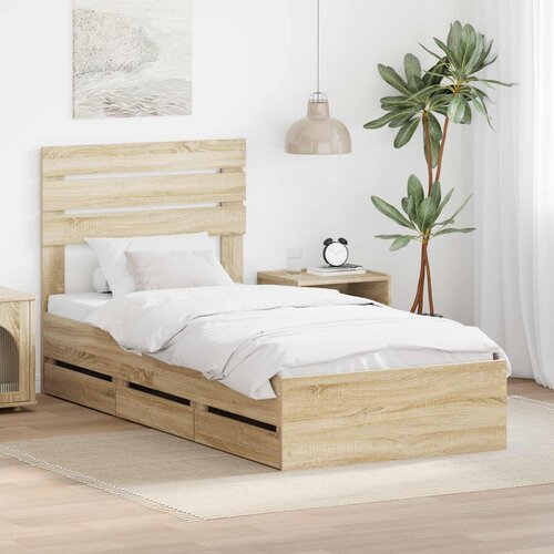  Krevetna konstrukcija s ladicama Sonoma hrast 100 x 200 cm Smeđa 206 x 102 x 100 cm Slike