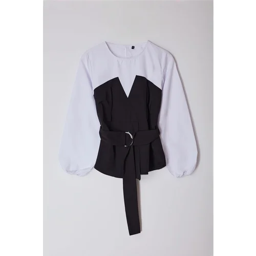 Trendyol Black Balloon Sleeve Belted Woven Blouse