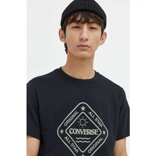 Converse Bombažna kratka majica moški, črna barva