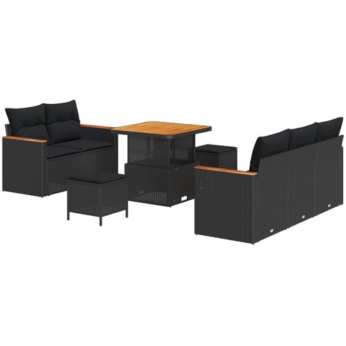  Sjedeća garnitura za vrt 10 kom. 7-Broj sjedala Crna poliratan 204 x 179 x 85 cm Slike
