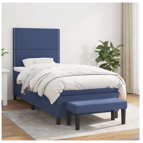  Box spring postelja z vzmetnico moder 90x190 cm blago Cene