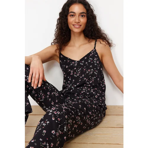 Trendyol Black Floral Viscose Woven Pajamas Set