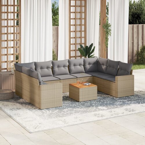 vidaXL 10-dijelni set vrtnih sofa s jastucima bež od poliratana Cijene