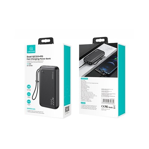 Usams - Power Bank PB60 (US-CD168) - Dual USB s uzicom Quick Charge 3.0 PD 3.0 20000 mAh 22.5 W - crna Slike
