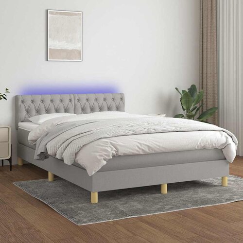  Krevet box spring s madracem LED svjetlosivi 140x200 cm tkanina Cijene