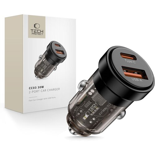 TECH-PROTECT 2-PORTNI AVTOPOLNILEC PD30W QC3.0 ZA TELEFONE, (5000306015) Slike