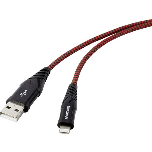 Toolcraft USB 2.0 kabel za povezivanje [1x USB 2.0 utikač A - 1x grom] 1,00 m crno-crveni otporan na suze, izuzetno robustan, reflektirajući USB kabel USB 2.0 USB-A utikač, Apple Lightning utikač 1.00 m crno-crvena izuzetno robusni opleteni &scaron;tit TO-6899490 Cijene