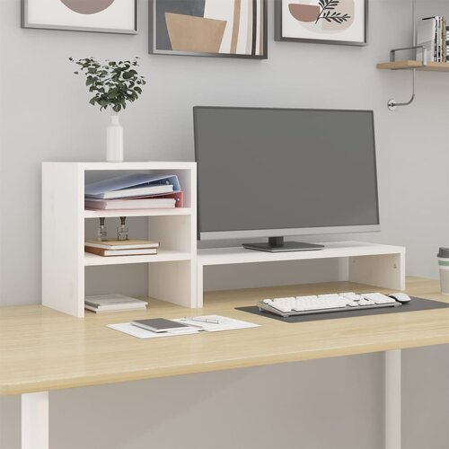 VidaXL Stojalo za zaslon belo 81x20x30 cm trdna borovina Slike