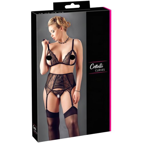Cottelli Plus Size - čipkasto spodnje perilo Trio (črno) - XXL Cene