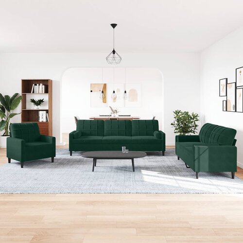  3-dijelni set sofa s jastucima tamnozeleni bar&amp;scaron;unasti Slike