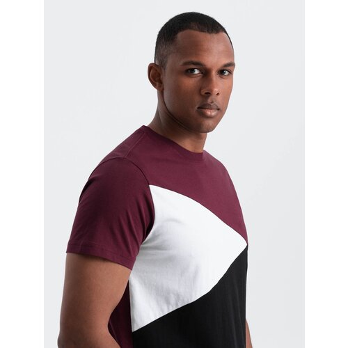 Ombre Men's cotton tricolor t-shirt - maroon and black Cene