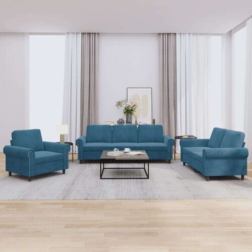  3-dijelni set sofa s jastucima plavi baršunasti Cene