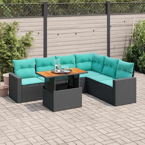  Vrtna garnitura - 7-dijelni set vrtnih sofa od poliratana s jastucima crni - Crna 1 Cene
