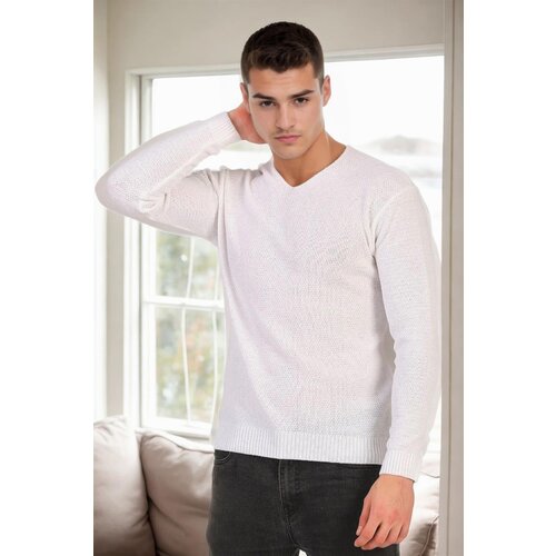 Dewberry 41878 V Neck Mens Sweater-WHITE Slike