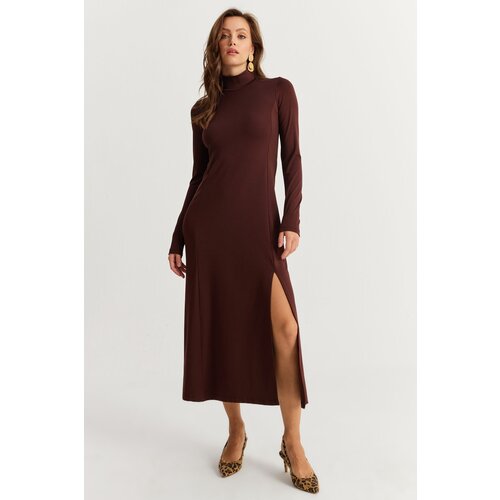 Cool & Sexy Women's Brown Turtleneck Midi Dress HOR15 Cene