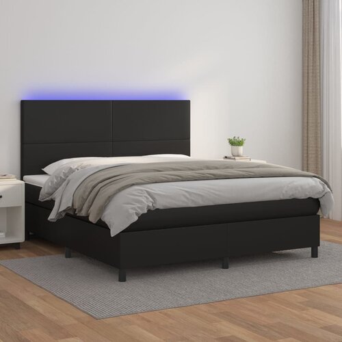 The Living Store Box spring postelja z vzmetnico LED črna 180x200 cm um. usnje - Box Spring Postelja, (21518226) Cene