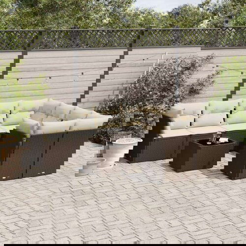 VidaXL 9-dijelni set vrtnih sofa s jastucima poliratan smeđi Slike