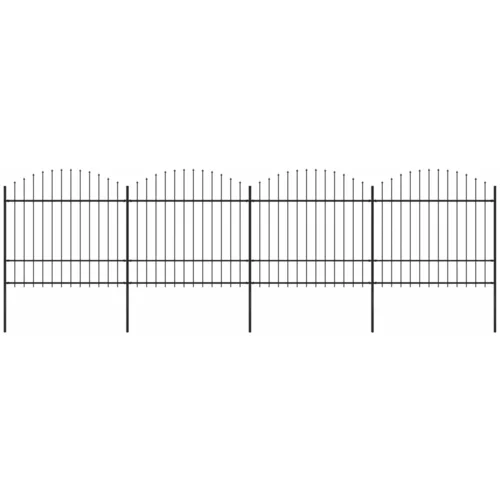 vidaXL vrtna ograja s koničastimi vrhovi jeklo (1,5-1,75)x6,8 m črna