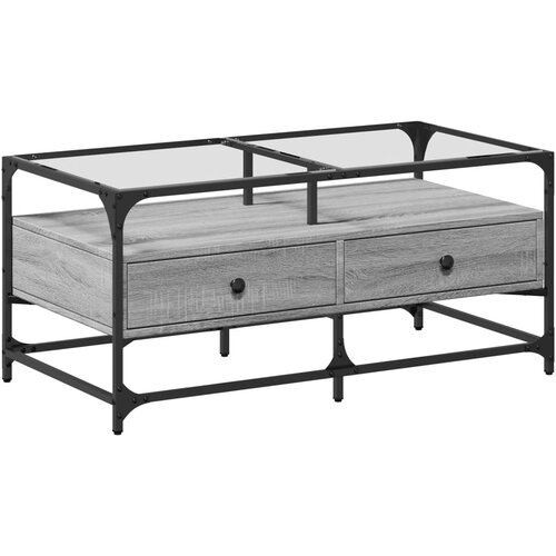 Maison Chic Klubska mizica - kavna mizica - Nizka mizica s steklom siva sonoma 98,5x50x45 cm jeklo, (21753341) Slike