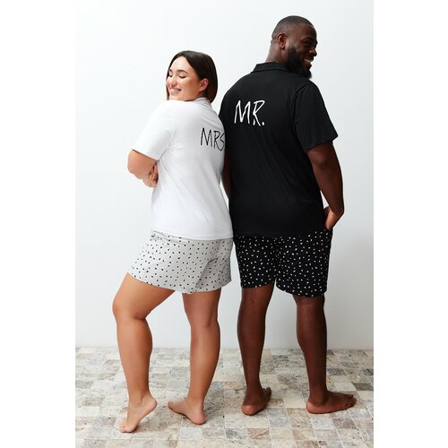 Trendyol Black Regular Fit Printed Couple Knitted Plus Size Pajamas Set Slike