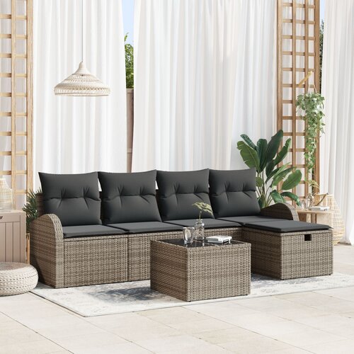 VidaXL set od 6 dijelova vrtnih sofa s jastučićima siva poli ratan Slike