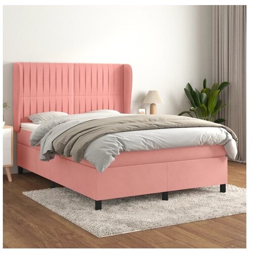 VidaXL Box spring postelja z vzmetnico roza 140x190 cm žamet Slike