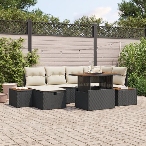 VidaXL set od 7 komada vrtnih sofa s jastučićima crni poli ratan Slike