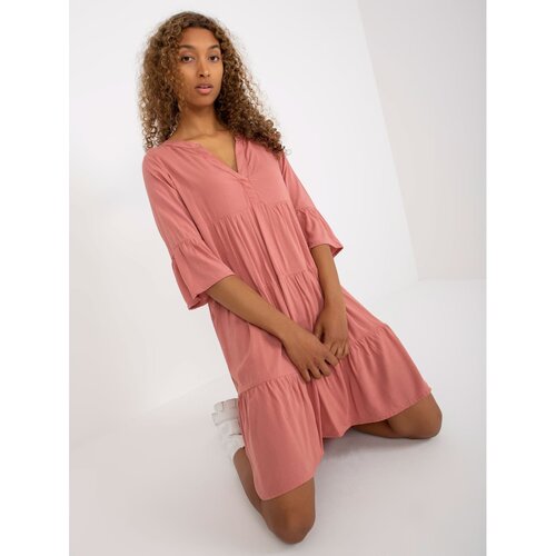 Fashion Hunters Dusty pink dress with a frill and V-neck SUBLEVEL Slike
