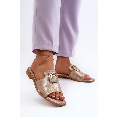 Kesi Elegant shiny women&amp;#039;s slippers with S.Barski Gold decoration Slike