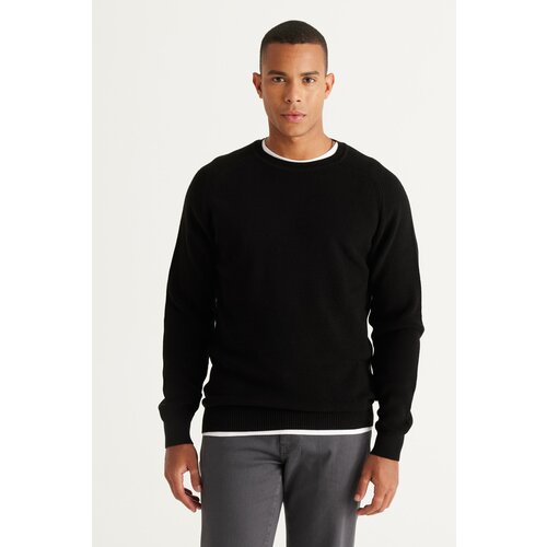 AC&Co / Altınyıldız Classics Men's Black Standard Fit Regular Cut Crew Neck Patterned Knitwear Sweater Cene