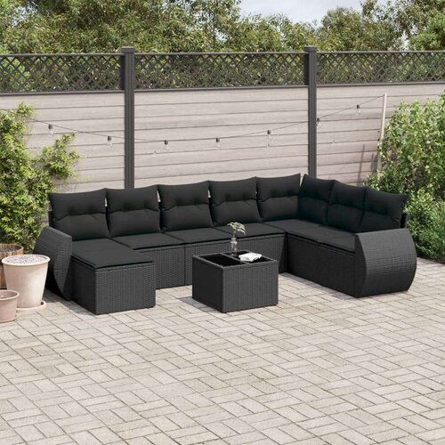 vidaXL 9-dijelni set vrtnih sofa s jastucima crni od poliratana Cene