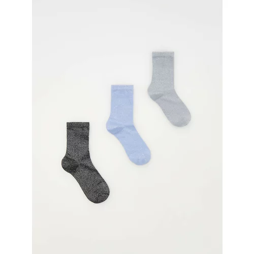 Reserved - Komplet od 3 para čarapa s mješavinom metaliziranog prediva - boja zumbula