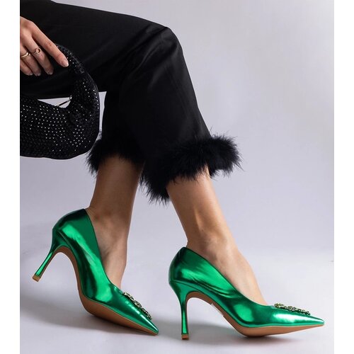  Green patent stilettos adorned with rhinestones Almana Slike