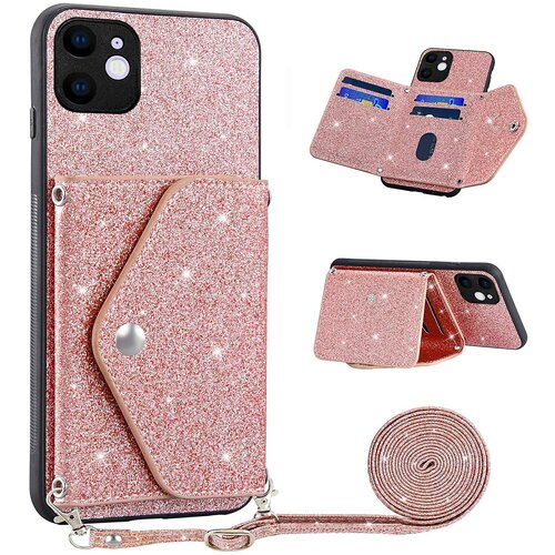 INORCO Za iPhone 11 6,1-palčni PU usnje + TPU ble&amp;scaron;čeč prah, ovitek za telefon, trikotno držalo za kartice, etui za telefon s stojalom, (22034739) Slike