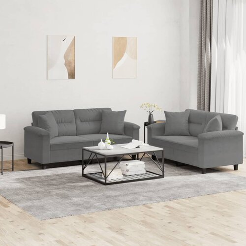 vidaXL 2-dijelni set sofa s jastucima tamnosivi od mikrovlakana Cijene