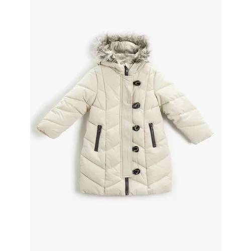 Koton Quilted Long Coat, Padded Hoodie with Buttons.