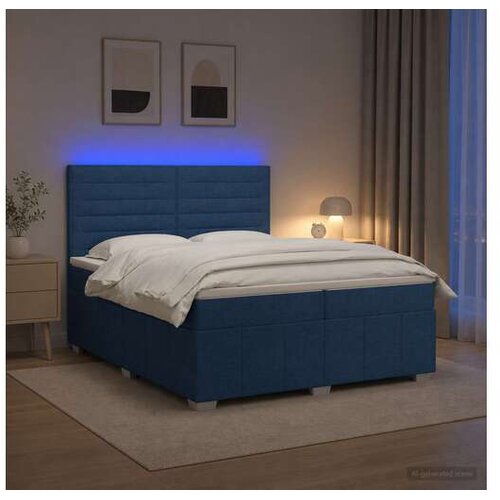 VidaXL boxspring postelja z vzmetnico, tkanina, modra, 200&amp;times;200&amp;times;140,5 cm Slike