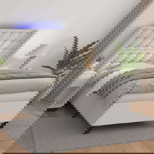  Box spring postelja z vzmetnico LED bel 100x200 cm umetno usnje, (20789465) Slike