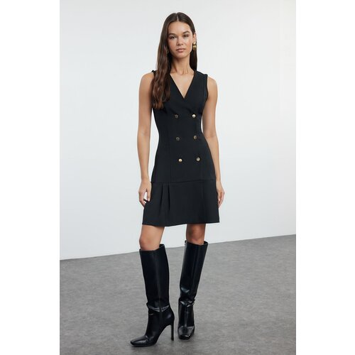 Trendyol Black Pleated Detailed Mini Woven Jacket Dress Slike